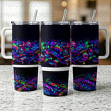 40oz Tumbler Sublimation PNG, Neon Skateboard Design, Distressed Seamless Wrap, Tapered Digital Download, Vibrant Grunge Art, Free Car thumbnail 5