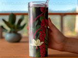 Dark Botanical Tumbler Wrap PNG 20oz Skinny Seamless Sublimation Digital Design with Free Car Coasters thumbnail 4