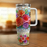 40oz Tumbler Wrap PNG, Distressed Honey Bee Honeycomb Floral Sublimation Design, Tapered Seamless Digital Download, Car Coaster Freebie. thumbnail 6