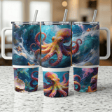 Colorful Octopus Tumbler Wrap, 40oz Sublimation Design, Seamless Tapered, Distressed Effect, Ocean Art Digital Product thumbnail 3