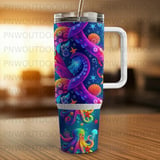 Octopus Tentacle Sublimation, 40oz Tumbler Wrap, Distressed Seamless, Ocean Animals Digital Download, Sea Life Print, Colorful Design thumbnail 4