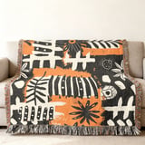 Abstract Floral Velveteen Blanket, Boho Black White Yellow Throw Pillow, Modern Botanical Woven Blanket, Eclectic Art Decor Gift Idea thumbnail 10
