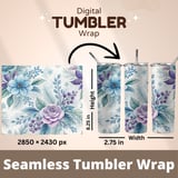 Watercolor Flowers Tumbler, Floral Digital Paper, Junk Journal, Scrapbooking, Printable PNG, Flower Backgrounds, Digital product thumbnail 7
