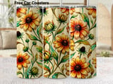 Watercolor Black Eyed Susan Tumbler Wrap PNG, Floral Fall Autumn Seamless Sublimation Design, 20oz Skinny Tumbler Digital thumbnail 1