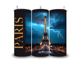 Paris Eiffel Tower 20oz Tumbler Wrap, Lightning Storm Design, Full Wrap Seamless Tumbler, Sublimation Design, PNG Download thumbnail 1