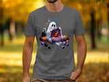 Knitting Ghost T-Shirt, Halloween Ghost Shirt, Spooky Season T-Shirt, Cute Ghost T-Shirt, Ghost and Cat Tee, Pumpkin T-Shirt thumbnail 6