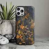 Moody Forest Mushroom Tough Phone Case, Dark Cottagecore Autumn Leaves Phone Cover, Goblincore Witchy Fall Botanical Case Gift for Nature thumbnail 1
