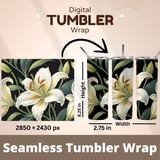 White Lily Tumbler Design, Digital Paper, Floral Backgrounds, Junk Journal Pages, Printable PNG, Scrapbooking Paper thumbnail 7