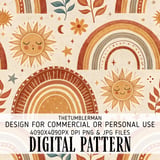 Digital Pattern Bundle, Boho Rainbows, Sun Stars Moon, Seamless Repeat Pattern, Neutral Tones, Digital Paper, Scrapbooking, Commercial Use thumbnail 1