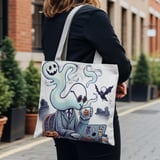 Halloween Tote Bag, Ghost at Work, Spooky Season, Computer, Bat, Gravestones, Pumpkin, Gift for Halloween, Halloween Party, Unique Tote Bag thumbnail 4