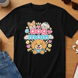 Dog Mom T Shirt Cartoon Golden Retriever Corgi Poodle Puppy Graphic Paw Bone Print thumbnail 5
