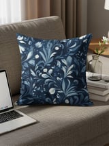 Blue Floral Throw Blanket and Pillow: Indigo Blooms, Home Decor thumbnail 10