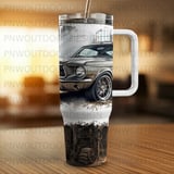 40oz Tumbler Sublimation Seamless Wrap Distressed Vintage Mustang Car Garage Digital PNG Design | Tapered Tumbler Wrap for Men thumbnail 10