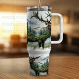 40oz Tumbler Sublimation PNG, Majestic Elk Forest Design, Distressed Tapered Seamless Digital Download, Misty Woodland, Free Car Coasters thumbnail 5