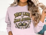 New Lens Same Attitude T-Shirt: Gold Glitter Script, Sunglasses Eye Vision Quote thumbnail 16