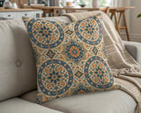 Boho Medallion Pillow Cover, Moroccan Floral Pillow Case, Global Eclectic Decorative Cushion, Ornate Blue Orange Gold Accent Pillow thumbnail 5