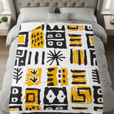 Abstract Mudcloth Pattern Velveteen Blanket, Boho African Design Throw Pillow, Geometric Black Yellow White Woven Blanket, Eclectic Home thumbnail 8