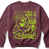 Pickleball Gildan Crewneck Sweatshirt, All I Need Is Jesus And Pickleball, Court Warm Up thumbnail 3