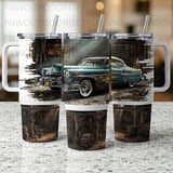 Vintage Car Distressed 40oz Tumbler Sublimation Wrap PNG | Retro Garage Hot Rod Digital Design for Men thumbnail 4