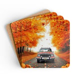 Grand Wagoneer Autumn Drive Corkwood Coaster Set, Fall Vibes, The Waggy, Car Lover Gift, USA Made thumbnail 1