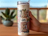 Namast'ay in Bed Tumbler Sublimation PNG Digital Download, Cozy Boho Shabby Chic Scrapbook 20oz Straight Tapered Design File thumbnail 4