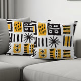 Abstract Mudcloth Pattern Velveteen Blanket, Boho African Design Throw Pillow, Geometric Black Yellow White Woven Blanket, Eclectic Home thumbnail 3