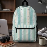 Whimsical Stars Stripes Backpack & Spiral Notebook Set, Pastel Blue Teal Pattern, Cute Nursery Aesthetic Kids Student Gift thumbnail 1