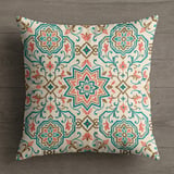 Moroccan Geometric Pillow Cover | Boho Chic Accent Cushion Case | Teal Coral Floral Decorative Home Decor Throw Pillow thumbnail 9