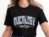 Oncology Nurse Patchwork T-Shirt: Floral Gingham Patterned, Cancer Awareness Design thumbnail 8