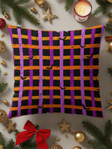 Spooky Bat Plaid Halloween Velveteen Blanket, Purple Orange Grunge Goth Cozy Woven Blanket & Throw Pillows, Fall Decor Gift thumbnail 3