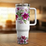 40oz Tumbler Sublimation PNG, Distressed Lily Floral Design, Add Custom Name, Seamless Tapered Wrap, Digital Download, Car Coaster Freebies thumbnail 4