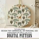 Digital Pattern, Giraffe, Elephant, Hot Air Balloon, Trees Digital Bundle, Safari Animals, Illustration, Printable Art, Graphic Design thumbnail 3