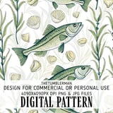 Fish Pattern Digital, Sea Shells Pattern Digital Bundle, Nautical Pattern Design, Sea Life Illustration, PNG JPG Files, Commercial Use thumbnail 1