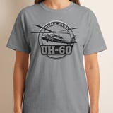 Black Hawk UH 60 T-Shirt, Military Helicopter Pilot Graphic Tee, Army Aviation Veteran Shirt, Tactical Aircraft Badge Crewneck Top thumbnail 6