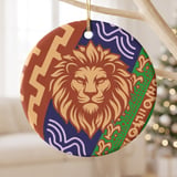 Lion Ornament, Boho Leo Zodiac Decor, African Safari Wildlife Holiday Keepsake, Tribal Lion Gift for Astrology and Big Cat Lovers thumbnail 2