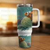 Clownfish 40oz Tumbler Sublimation Wrap Digital, Coral Reef Ocean Sea Life Seamless PNG Design thumbnail 4