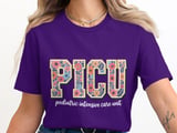 Floral PICU Pediatric ICU Nurse T-Shirt: Retro Flower Intensive Care Unit thumbnail 10