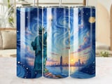 Statue of Liberty Tumbler Wrap PNG | Patriotic NYC Skyline Van Gogh Style Digital Download for 20oz Skinny Straight Sublimation thumbnail 1