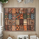 Global Boho Mosaic Velveteen Blanket, African Tribal Art Throw Pillow, Earthy Textured Woven Blanket, Unique Home Decor Gift thumbnail 13