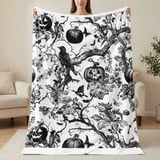 Vintage Halloween Woven Blanket, Dark Gothic Throw Pillow, Spooky Raven Jack O Lantern Toile Blanket, Victorian Dark Academia Home Decor thumbnail 15