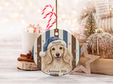 Golden Dog Christmas Ornament 2026, Cute Puppy in Blue Santa Hat Holiday Decor, Vintage Striped Pet Keepsake Gift for Dog Mom Dog Lover thumbnail 2