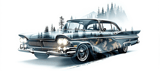 Classic Car Tumbler Wrap, 40oz Sublimation Design, Vintage Ride PNG, Pine Forest Mountains Digital thumbnail 13
