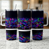 40oz Tumbler Sublimation PNG, Neon Skateboard Design, Distressed Seamless Wrap, Tapered Digital Download, Vibrant Grunge Art, Free Car thumbnail 3