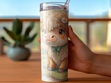 Highland Cow Tumbler, Cute Cow Wrap, Floral Tumbler, 20oz. Seamless Tumbler Wrap, Cow Tumbler Design, Farm Animal Tumbler, Daisy Cow thumbnail 3