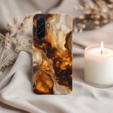 Amber Marble Tough Phone Case Liquid Agate Gold Swirl Cover Warm Earthy Aesthetic Case Glossy Resin Geode Print Luxury Phone Cover thumbnail 3