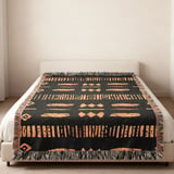 Gold Black Mud Cloth Velveteen Blanket, African Tribal Woven Blanket, Boho Abstract Art Throw Pillows, Ethnic Home Decor Gift thumbnail 8