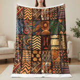 Global Boho Mosaic Velveteen Blanket, African Tribal Art Throw Pillow, Earthy Textured Woven Blanket, Unique Home Decor Gift thumbnail 11