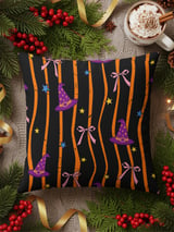 Witch Hat Velveteen Blanket - Spooky Cute Halloween Throw Pillow, Whimsical Orange & Black Stripe Witchy Home Decor Gift thumbnail 18