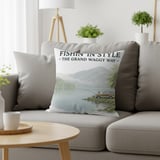 Grand Wagoneer Pillows, Fishin In Style, Waggy Themed Pillows and Pillow Cases, Lake Fishing Scene, Gifts for Him, Classic Car Decor thumbnail 2