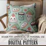 Kawaii Sushi & Boba Tea Pattern Digital Size Bundle Png thumbnail 5